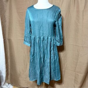 Women's Teal Midi Dress with Three-Quarter Sleeves